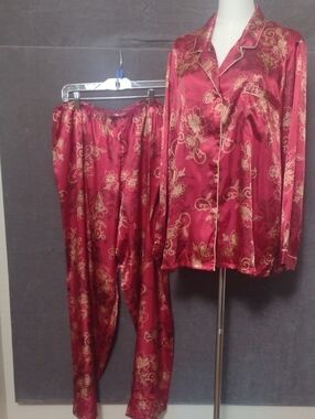 Morgan Taylor XXL Satin Pajama  Set in Deep Rose Gold Floral Long Sleeve